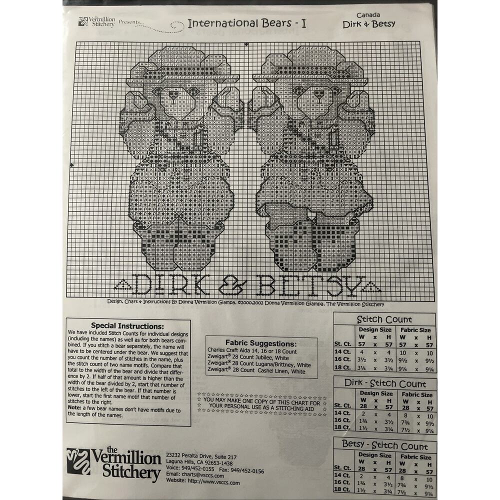 International Bears 1 Vermillion Stitchery Cross Stitch Pattern 705 - Picture 2 of 3